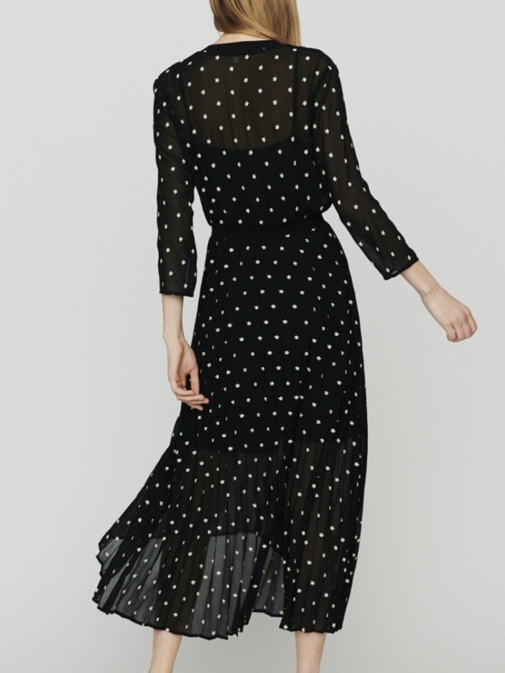 Maje Rivolio Embroidered Daisy High‑Low Pleated Dress - Picture 3 of 6